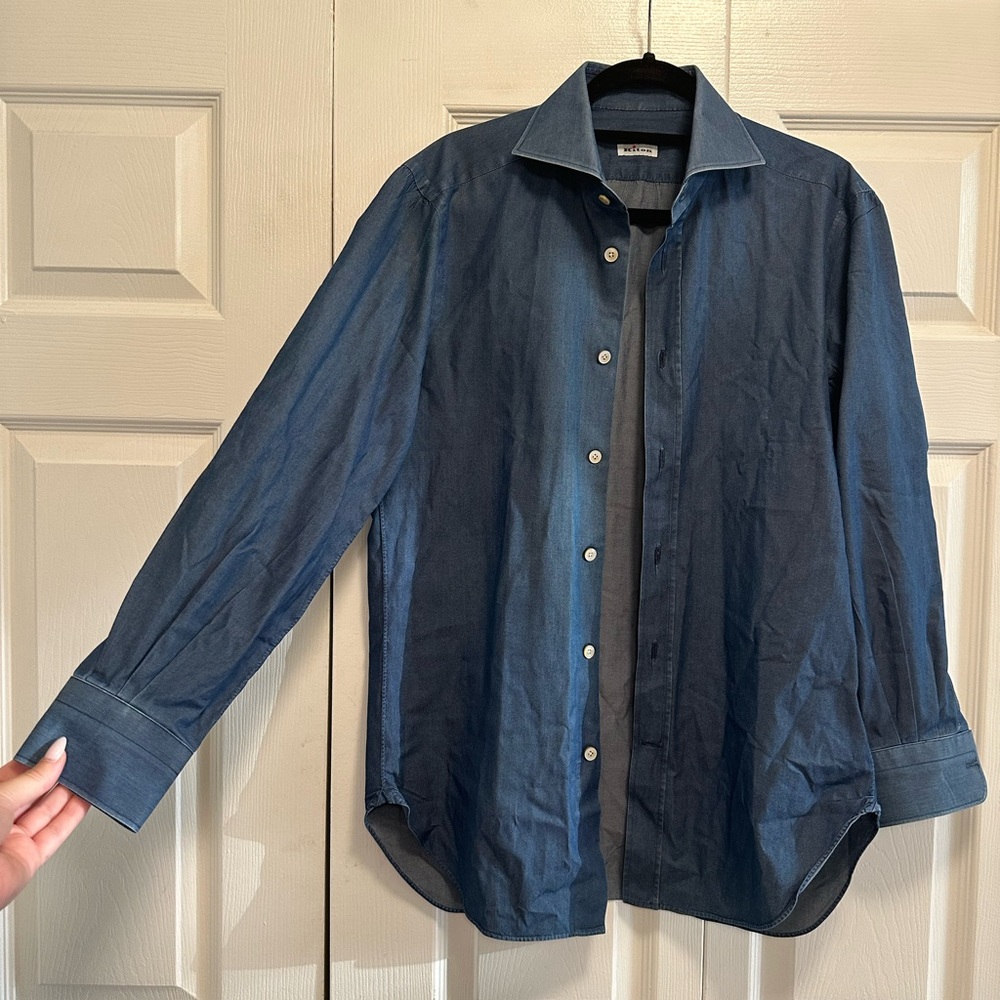Kiton Denim cotton Blue Button Down Shirt